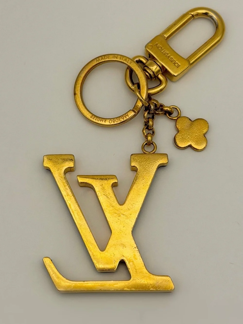 Authentic Louis Vuitton Porte Clé LV Capucine Key Ring Initiales Bag Charm Gold
